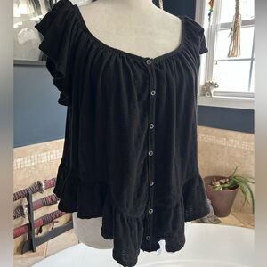 We The Free Black Ruffled Blouse